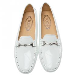 Pre Owned Tod's White Patent Horsebit Loafers Size 40