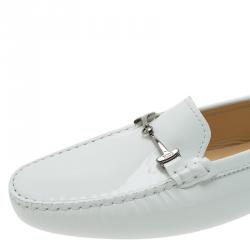 Pre Owned Tod's White Patent Horsebit Loafers Size 40