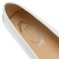 Pre Owned Tod's White Patent Horsebit Loafers Size 40