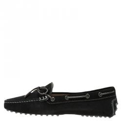 Pre Owned Tod's Black Suede Bow Loafers Size 39