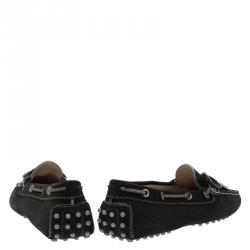 Pre Owned Tod's Black Suede Bow Loafers Size 39
