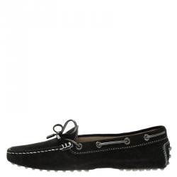 Pre Owned Tod's Black Suede Bow Loafers Size 38