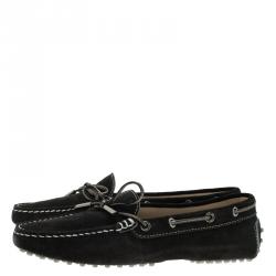Pre Owned Tod's Black Suede Bow Loafers Size 38