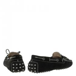 Pre Owned Tod's Black Suede Bow Loafers Size 38