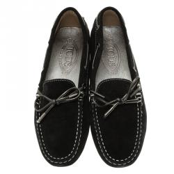 Pre Owned Tod's Black Suede Bow Loafers Size 38