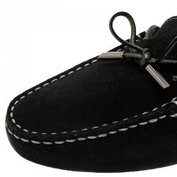 Pre Owned Tod's Black Suede Bow Loafers Size 38