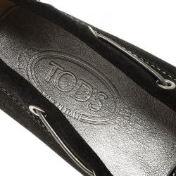 Pre Owned Tod's Black Suede Bow Loafers Size 38