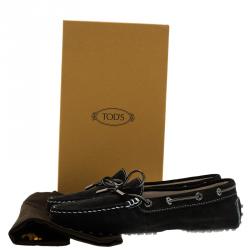 Pre Owned Tod's Black Suede Bow Loafers Size 38
