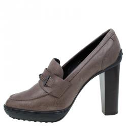 Pre Owned Tod's Grey Leather Loafer Platform Pumps Size 40