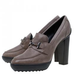 Pre Owned Tod's Grey Leather Loafer Platform Pumps Size 40