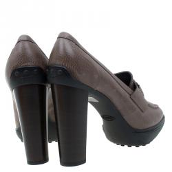 Pre Owned Tod's Grey Leather Loafer Platform Pumps Size 40