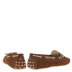 Pre Owned Tod's Brown Suede Bow Loafers Size 39
