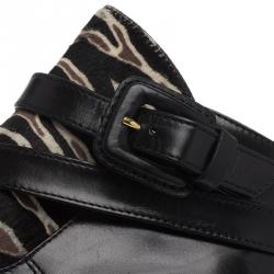 Pre Owned Tod's Black Leather and  Zebra Print Hair On Ankle Boots Size 38