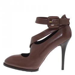 Pre Owned Tod's Brown Leather Cross Strap Pumps Size 39.5
