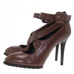 Pre Owned Tod's Brown Leather Cross Strap Pumps Size 39.5