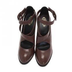 Pre Owned Tod's Brown Leather Cross Strap Pumps Size 39.5