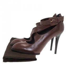 Pre Owned Tod's Brown Leather Cross Strap Pumps Size 39.5