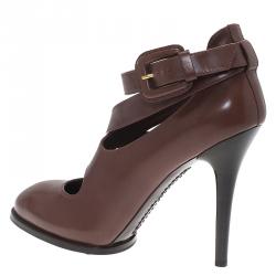 Pre Owned Tod's Brown Leather Cross Strap Pumps Size 39