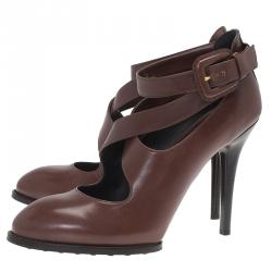 Pre Owned Tod's Brown Leather Cross Strap Pumps Size 39