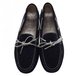 Pre Owned Tod's Blue Suede Bow Loafers Size 39
