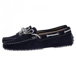 Pre Owned Tod's Blue Suede Bow Loafers Size 39