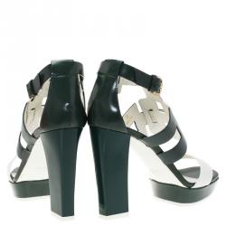 Pre Owned Tod's Green and White Leather Cutout Platform Sandals Size 38