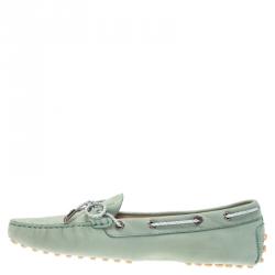 مملوكة مسبقًا Tod's Pistachio Green Nubuck Bow Loafers Size 40