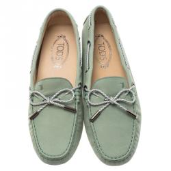 مملوكة مسبقًا Tod's Pistachio Green Nubuck Bow Loafers Size 40