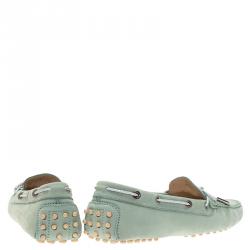 مملوكة مسبقًا Tod's Pistachio Green Nubuck Bow Loafers Size 40