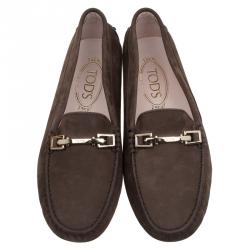 Pre Owned Tod's Brown Suede Horsebit Loafers Size 37