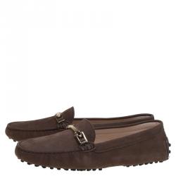 Pre Owned Tod's Brown Suede Horsebit Loafers Size 37