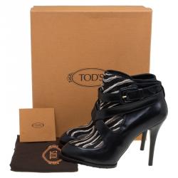 Pre Owned Tod's Black Leather and Zebra Print Hair On Ankle Boots Size 37