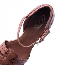 Pre Owned Tod's Brown Cutout Leather Ankle Strap Wedge Sandals Size 38