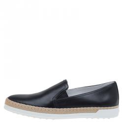 مملوكة مسبقًا Tod's Black Leather Espadrille Skate Sneakers Size 39.5