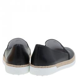 مملوكة مسبقًا Tod's Black Leather Espadrille Skate Sneakers Size 39.5