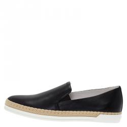 Pre Owned Tod's Black Leather Espadrille Skate Sneakers Size 40