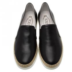 Pre Owned Tod's Black Leather Espadrille Skate Sneakers Size 40