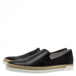 Pre Owned Tod's Black Leather Espadrille Skate Sneakers Size 40