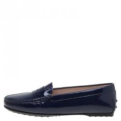 Pre Owned Tod's Blue Patent Penny Loafers Size 38.5