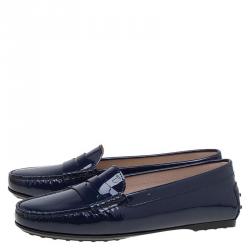 Pre Owned Tod's Blue Patent Penny Loafers Size 38.5