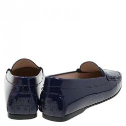 Pre Owned Tod's Blue Patent Penny Loafers Size 38.5