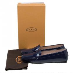 Pre Owned Tod's Blue Patent Penny Loafers Size 38.5