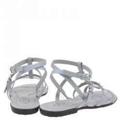 Pre Owned صندل تودز جلد رصاصي مرصع بسيور مقاس 37.5