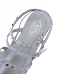 Pre Owned صندل تودز جلد رصاصي مرصع بسيور مقاس 37.5