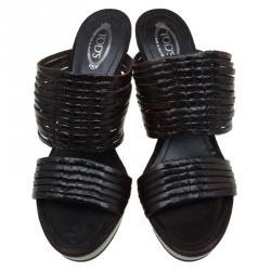 Pre Owned صندل سلايد تودز جلد بني بسيور مقاس 39