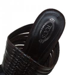 Pre Owned صندل سلايد تودز جلد بني بسيور مقاس 39