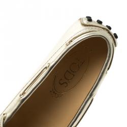 Pre Owned Tod's Metallic Gold Bow Detail Driving Loafers Size 36.5