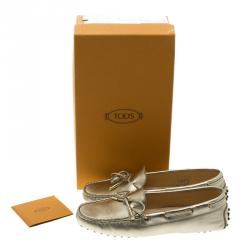 Pre Owned Tod's Metallic Gold Bow Detail Driving Loafers Size 36.5