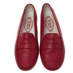 Pre Owned Tod's Red Leather Penny Loafers Size 36.5