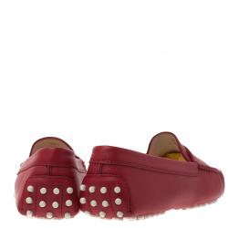 Pre Owned Tod's Red Leather Penny Loafers Size 36.5